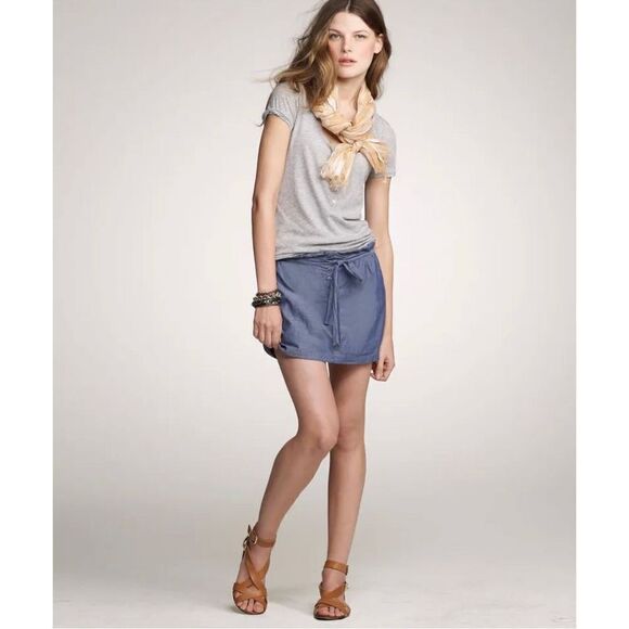 J. CREW LIGHTWEIGHT "COTTON‎ COTTAGE" CHAMBRAY TIE MINI SKIRT SMALL - Picture 1 of 8